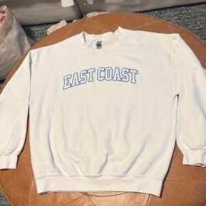 Gildan White Crewneck Sweater with Blue Print